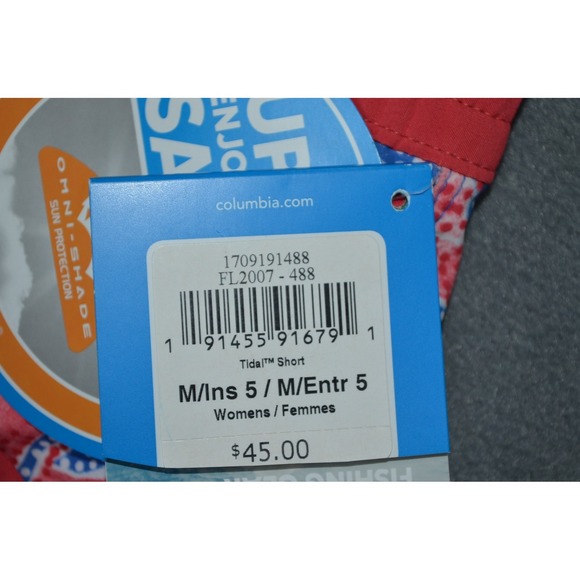 Columbia PFG Shorts Women's M Tidal 5" Inseam Fishing Blue Red Pull On New $45 - Picture 3 of 10